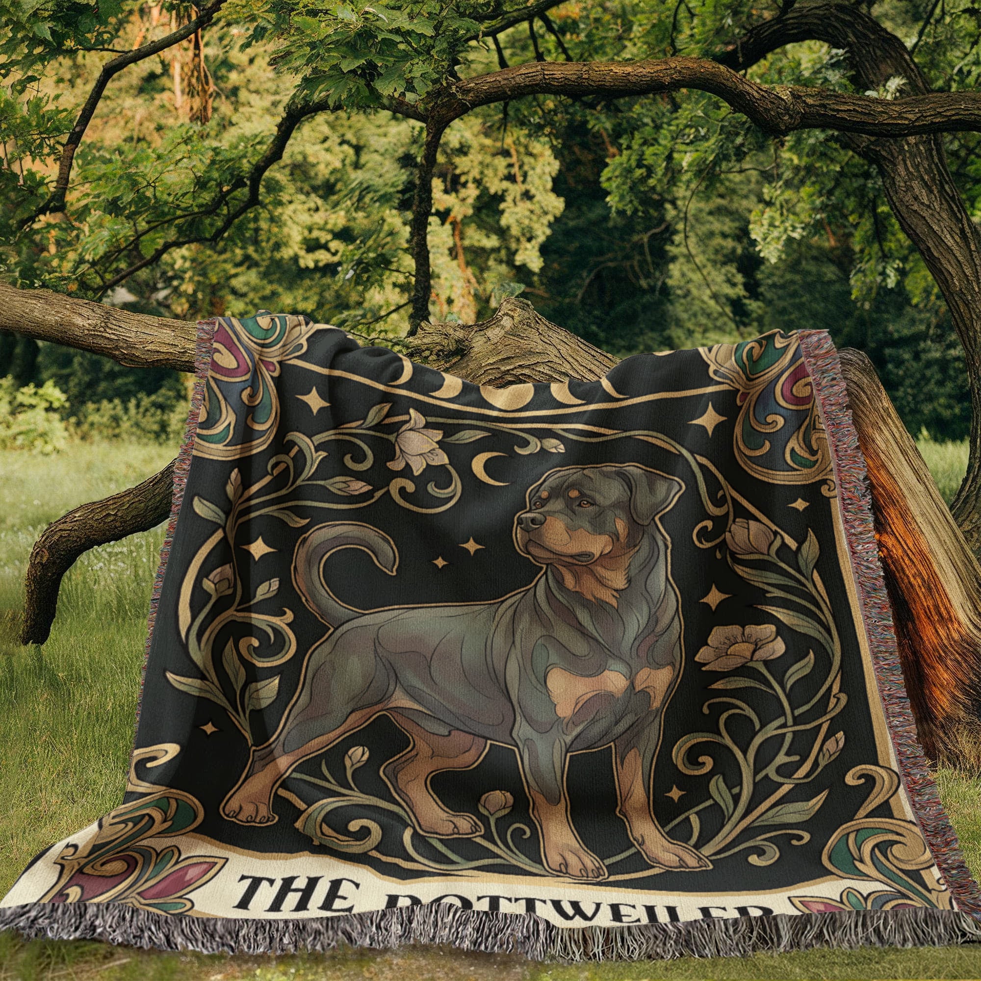 🐾 Woven Blanket Tarot Card - Rottweiler B&W II