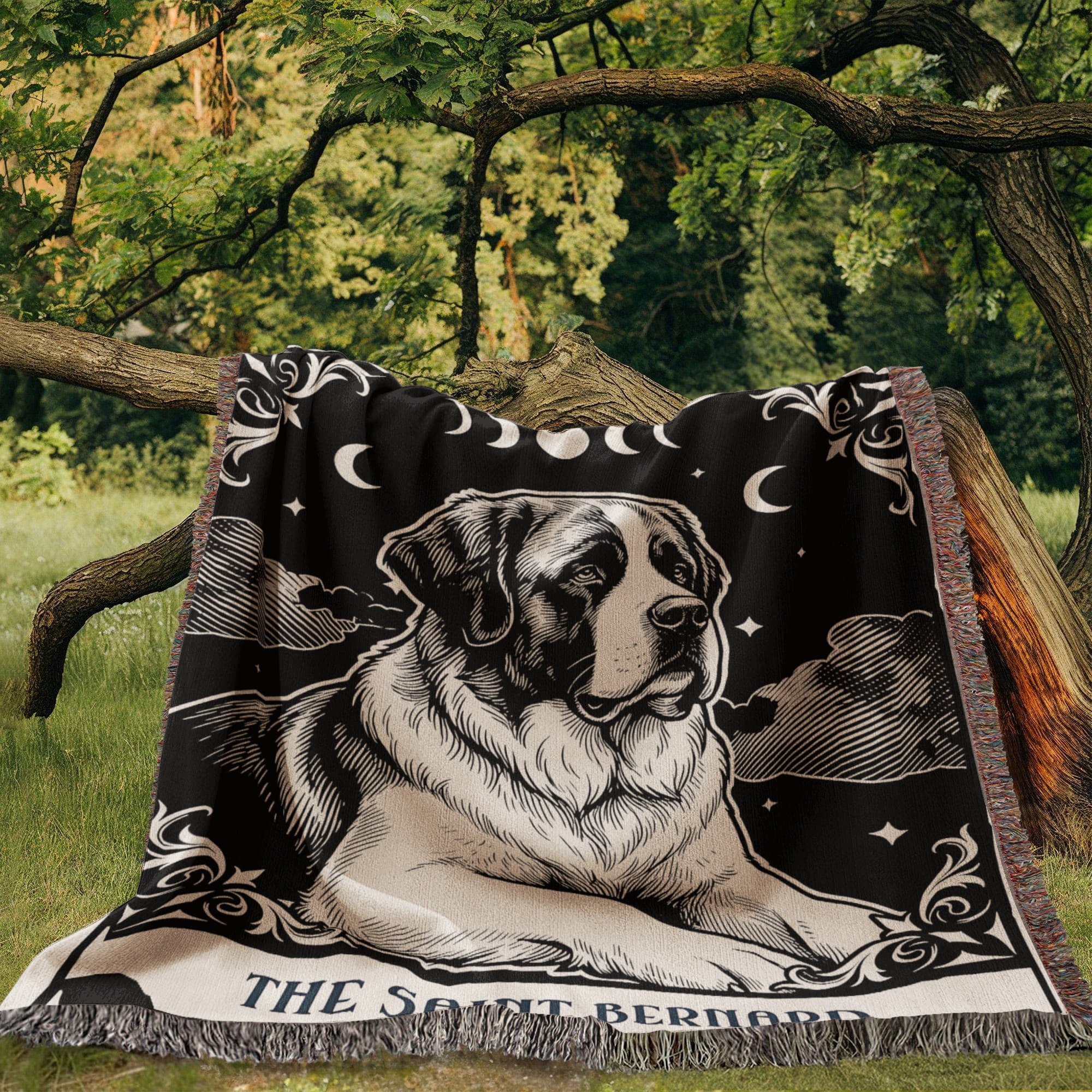 🐾 Woven Blanket Tarot Card - Saint Bernard Black & White