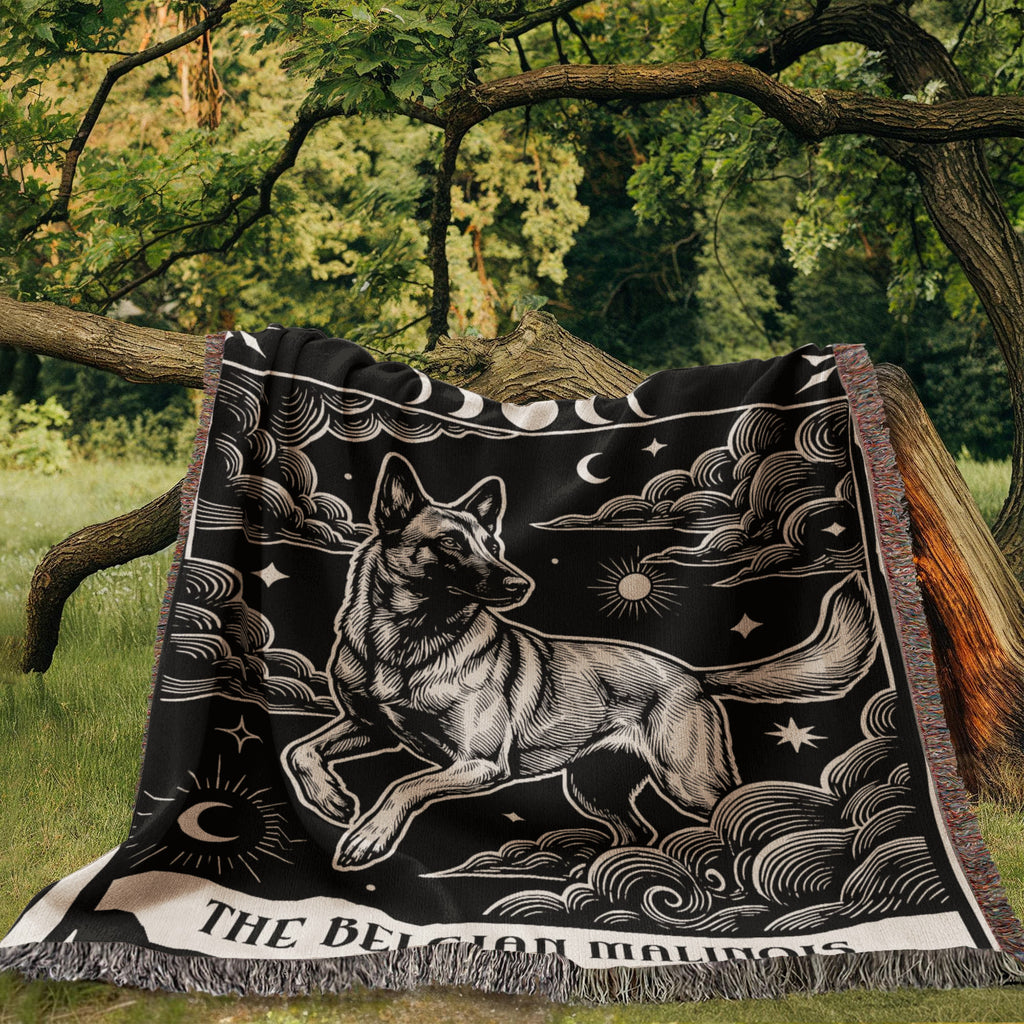 🐾 Woven Blanket Tarot Card - Belgian Malinois Black & White