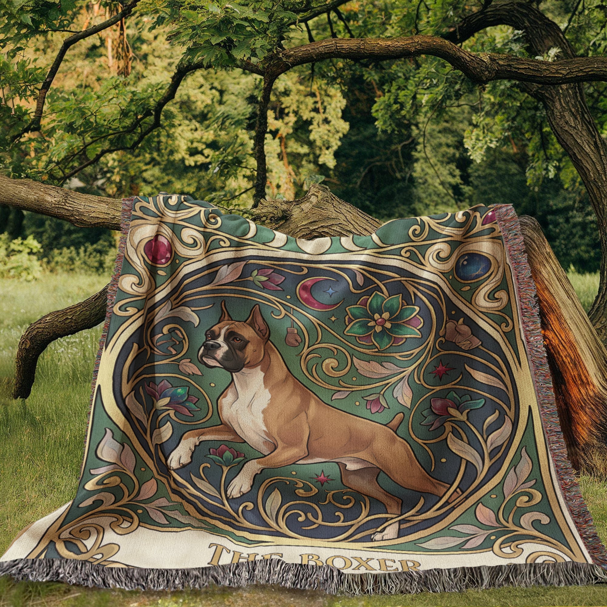 🐾 Woven Blanket Tarot Card - Boxer Jumping