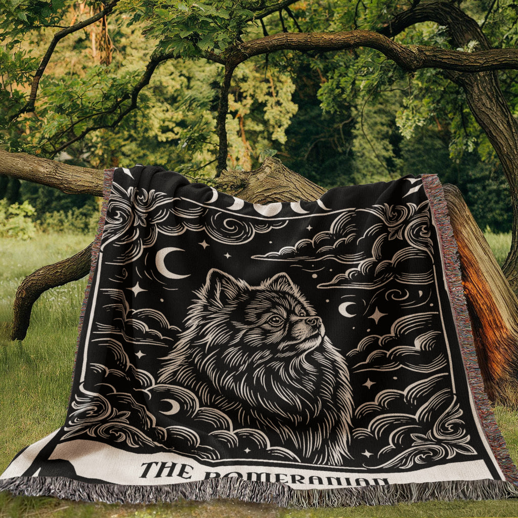🐾 Woven Blanket Tarot Card Pomeranian Black and White