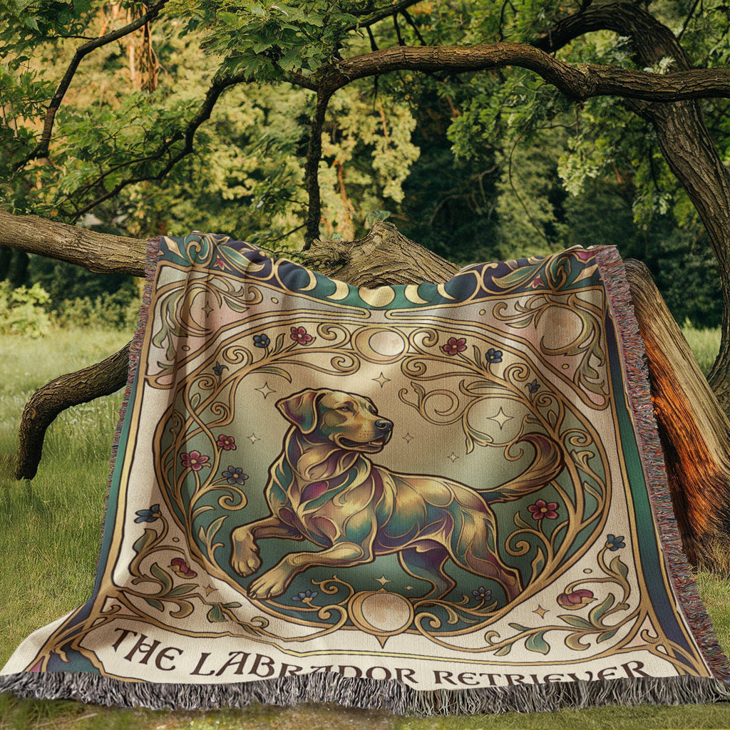 🐾 Woven Blanket Tarot Card - Labrador Retriever Green & Gold