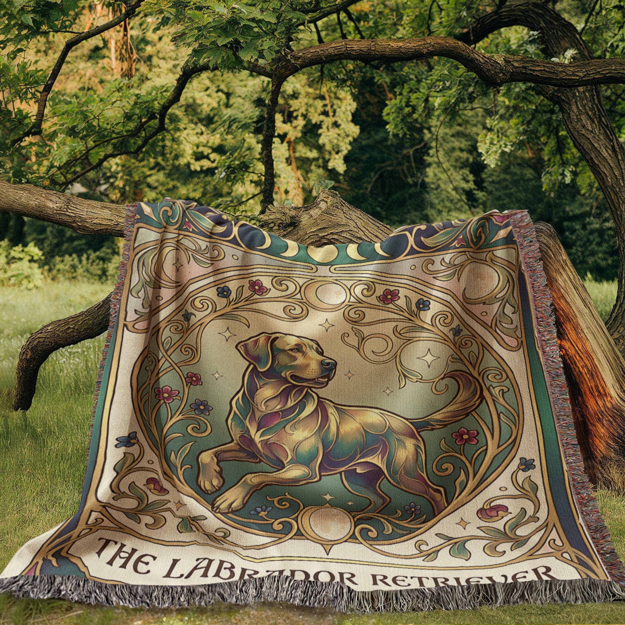 🐾 Woven Blanket Tarot Card - Labrador Retriever Green & Gold