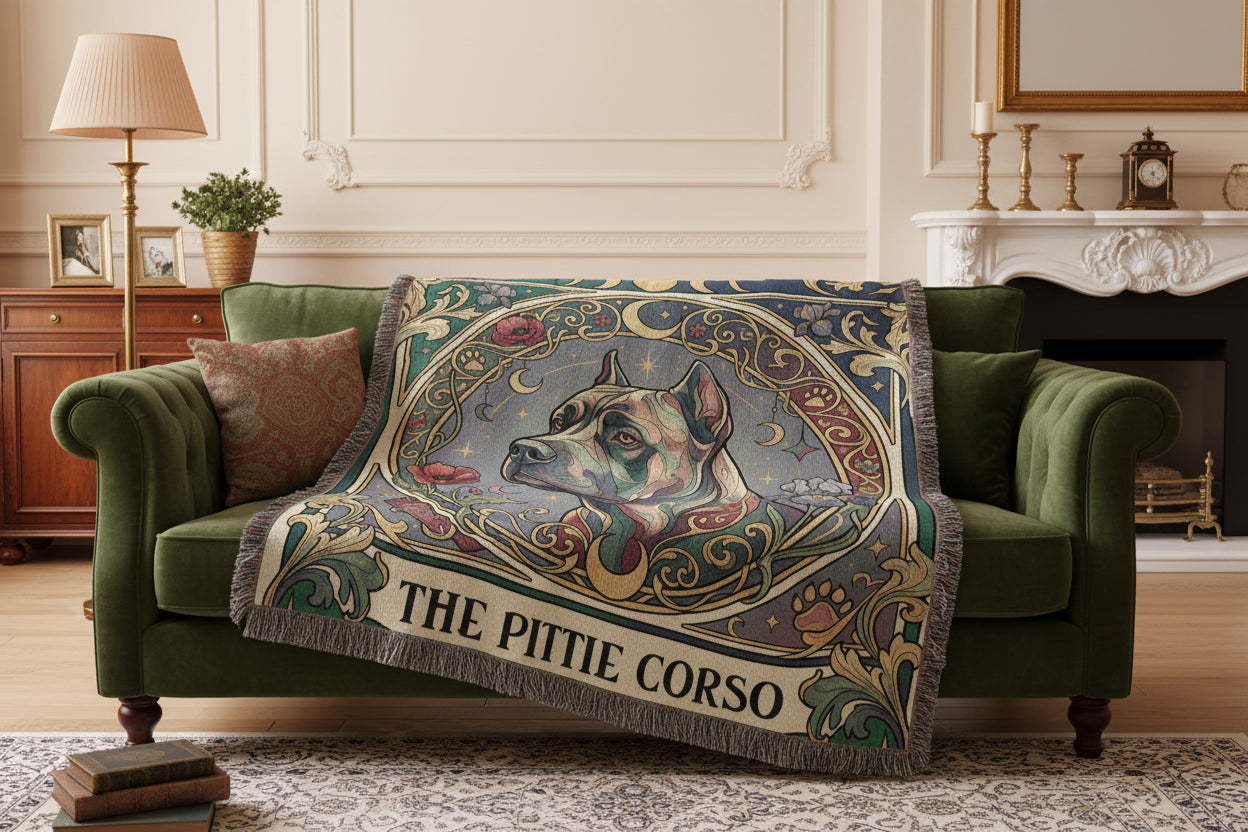 🐾 Woven Blanket Tarot Card- Cane Corso Flowers
