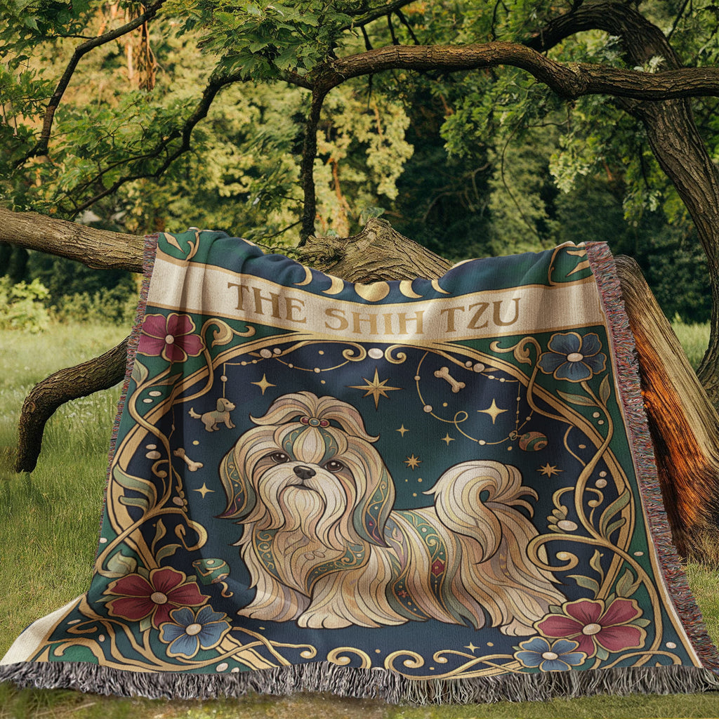 🐾 Woven Blanket Tarot Card - Shih Tzu Stained Glass