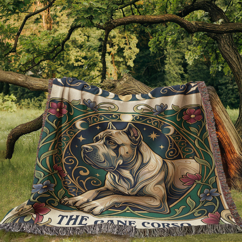 🐾 Woven Blanket Tarot Card - Cane Corso Stained Glass