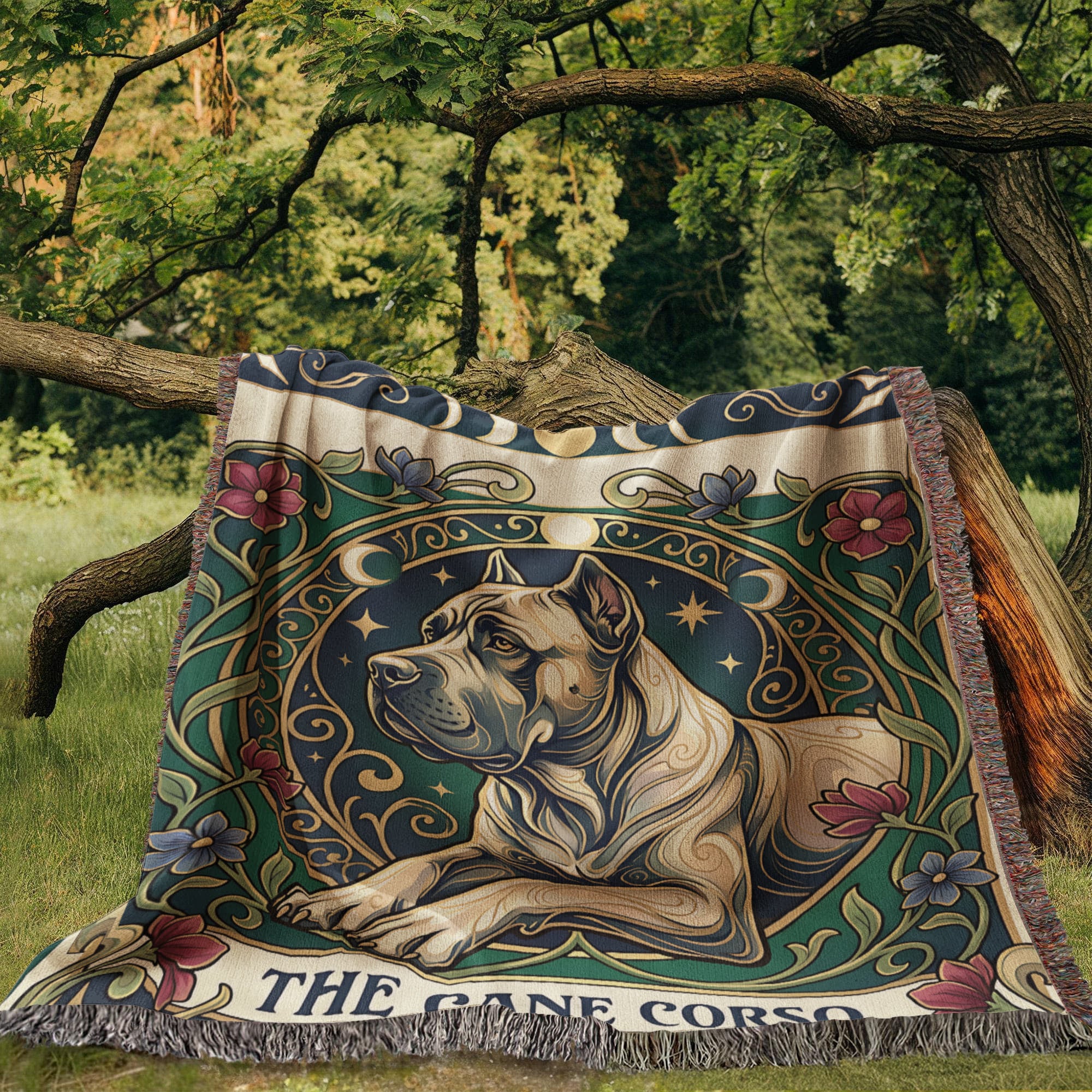 🐾 Woven Blanket Tarot Card - Cane Corso Stained Glass