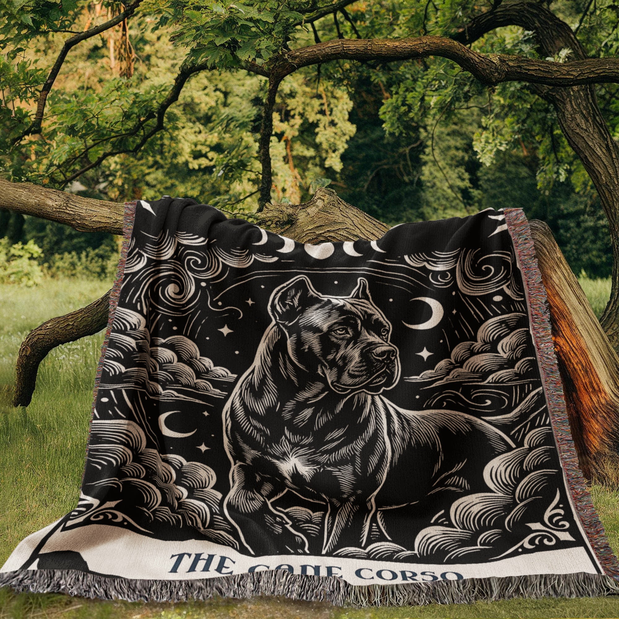 🐾 Woven Blanket Tarot Card - Cane Corso Black and White