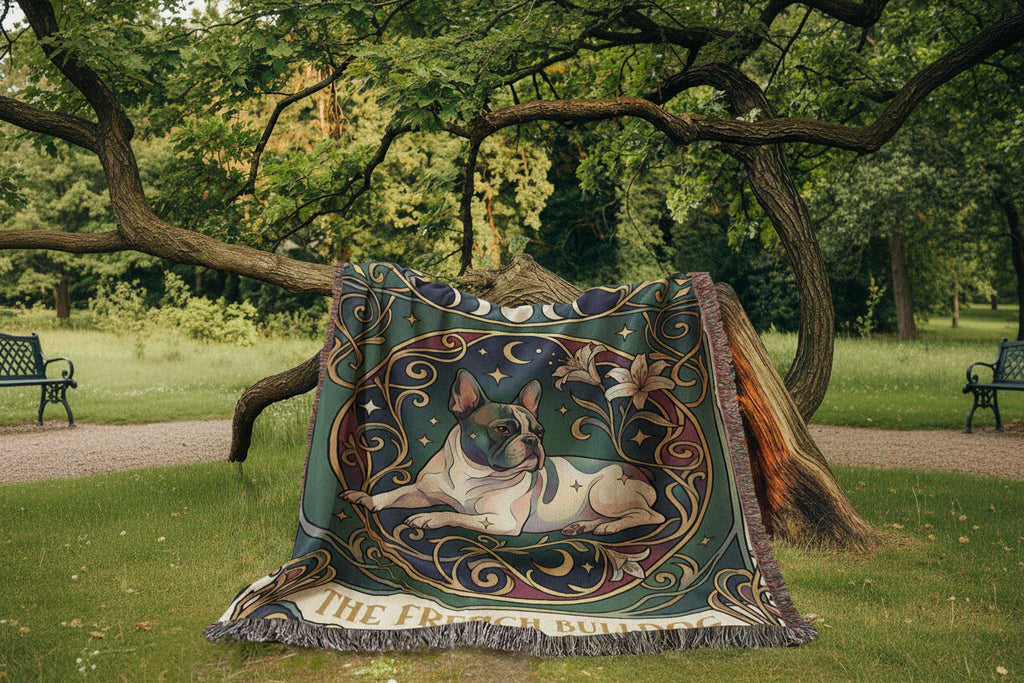 🐾 Woven Blanket Tarot Card - French bulldog Lillies