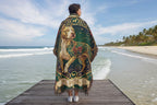 Pitbull Stained Glass Art Nouveau Tarot Woven Blanket - Heirloom Cotton Throw