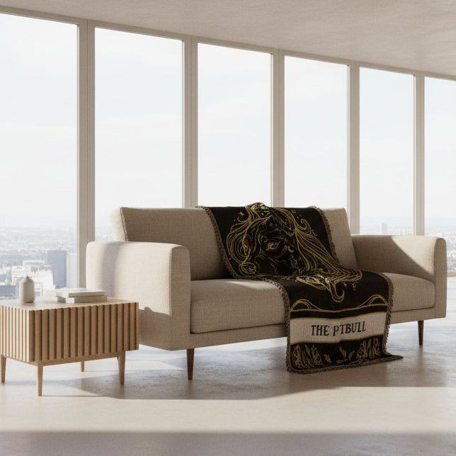 🐾 Woven Blanket Tarot Card - Pitbull Celestial Head Shot