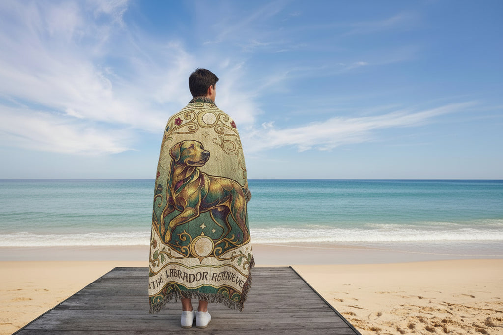 🐾 Woven Blanket Tarot Card - Labrador Retriever Green & Gold