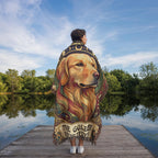 🐾 Woven Blanket Tarot Card - Golden Retriever Gold Frame with flowers