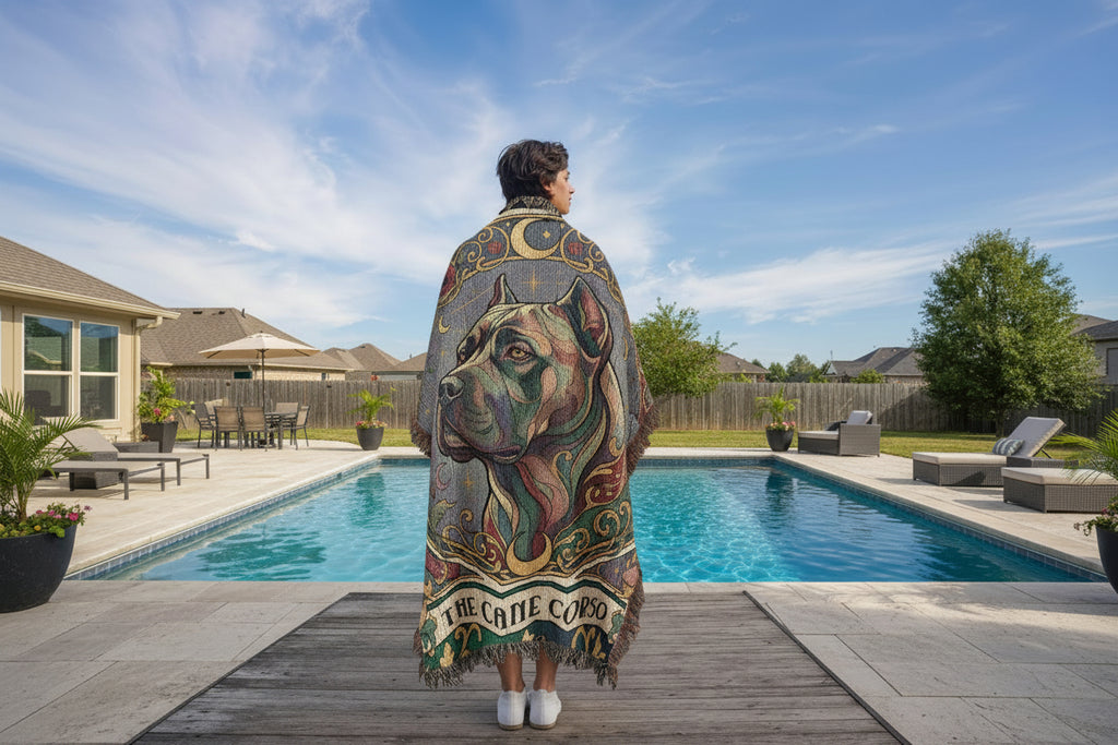 🐾 Woven Blanket Tarot Card- Cane Corso Flowers
