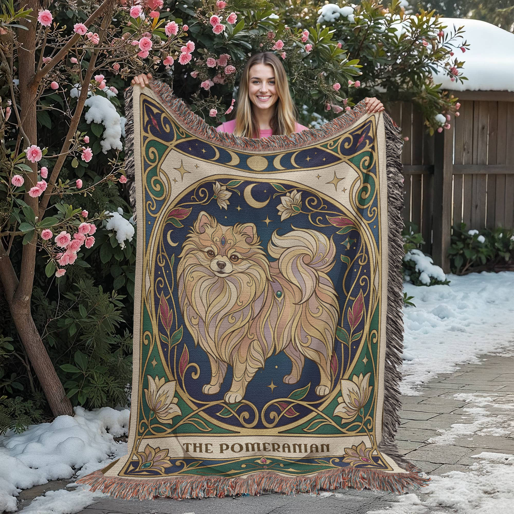 🐾 Woven Blanket Tarot Card - Pomeranian Stained Glass