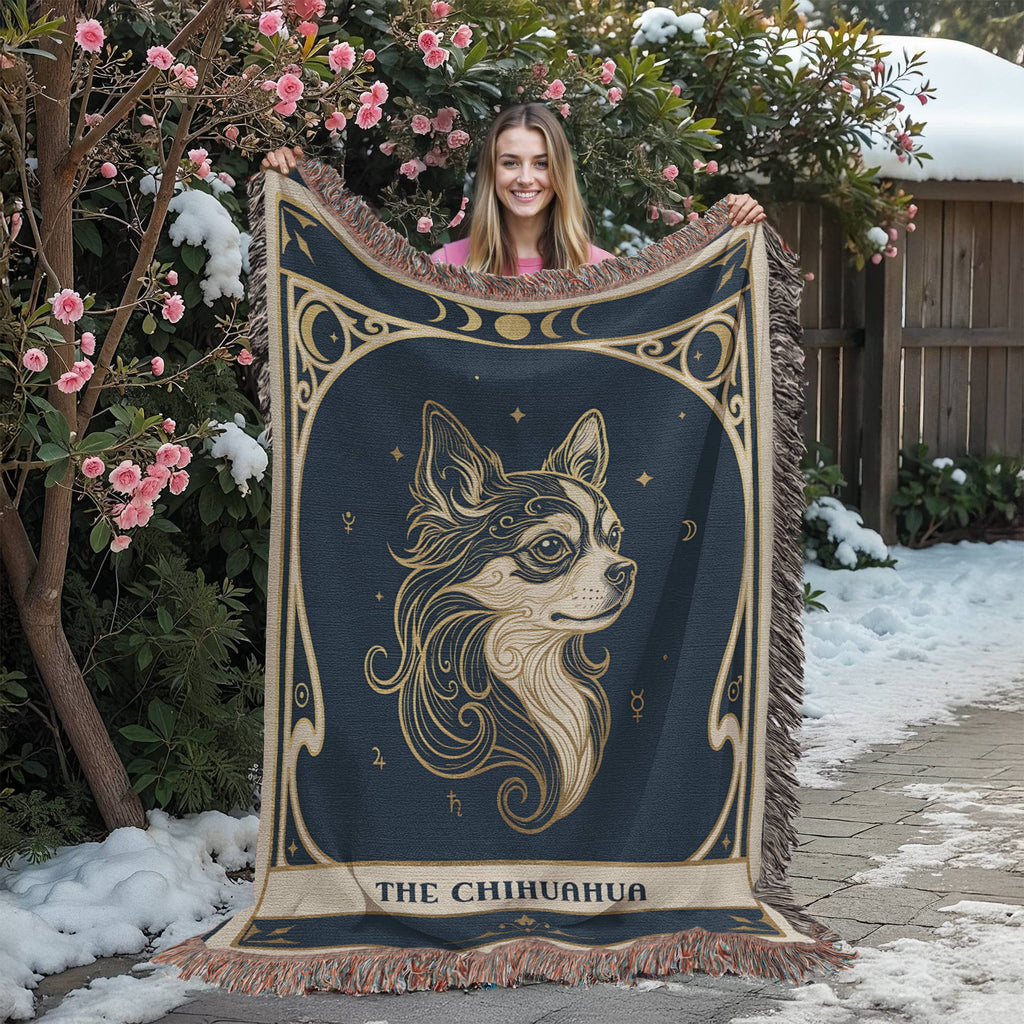 🐾 Woven Blanket Tarot Card - Chihuahua Celestial