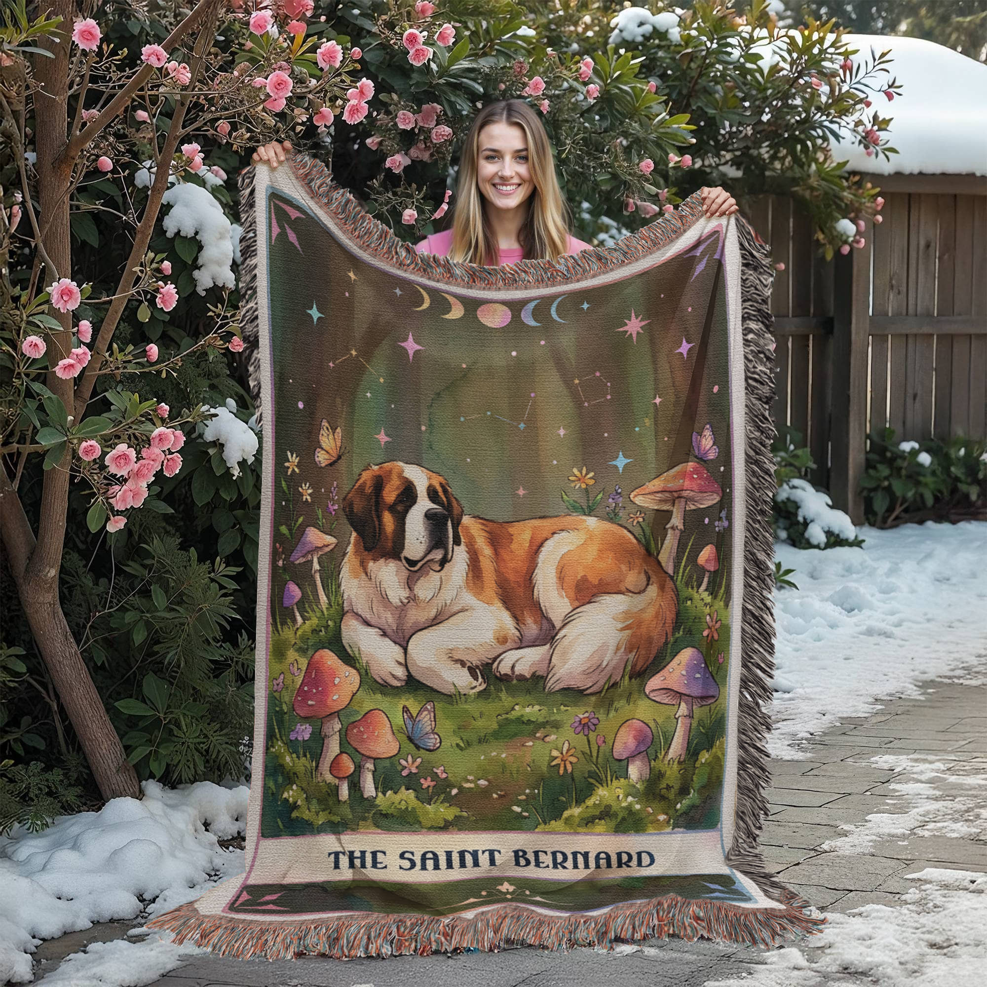 🐾 Woven Blanket Tarot Card - Saint Bernard Cottage Core