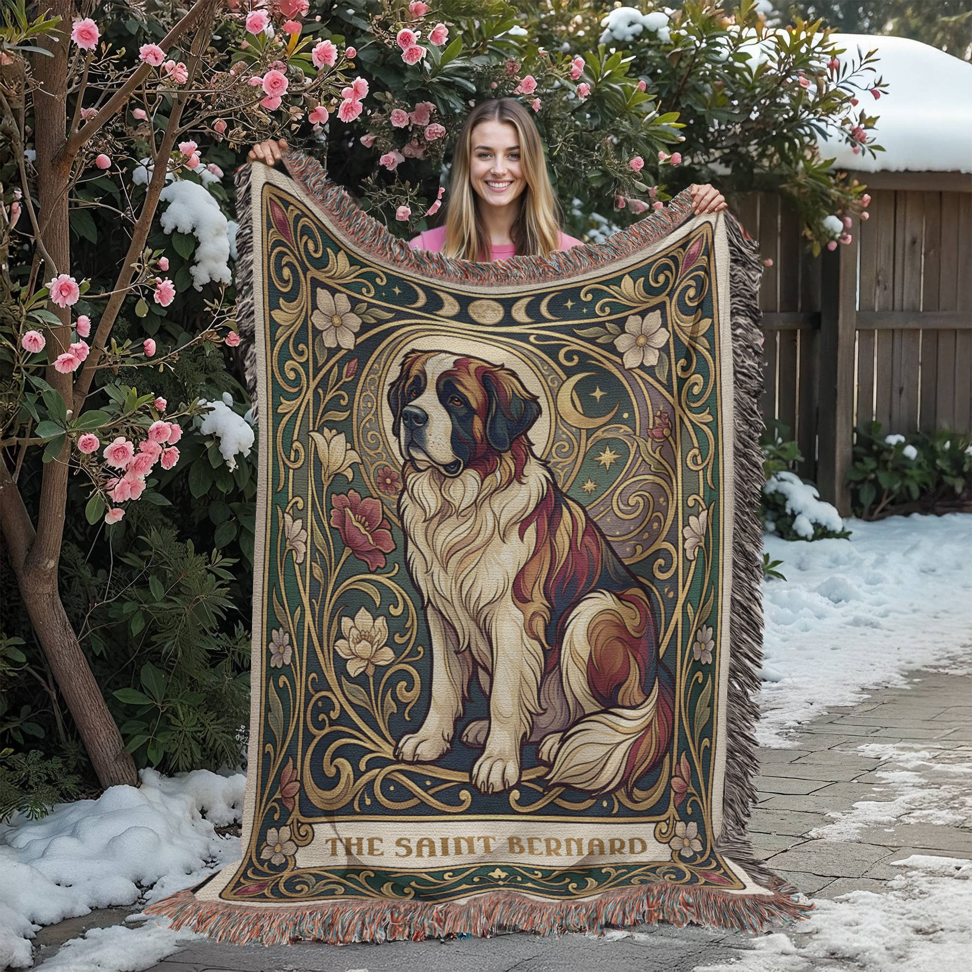 🐾 Woven Blanket Tarot Card Saint Bernard Roses