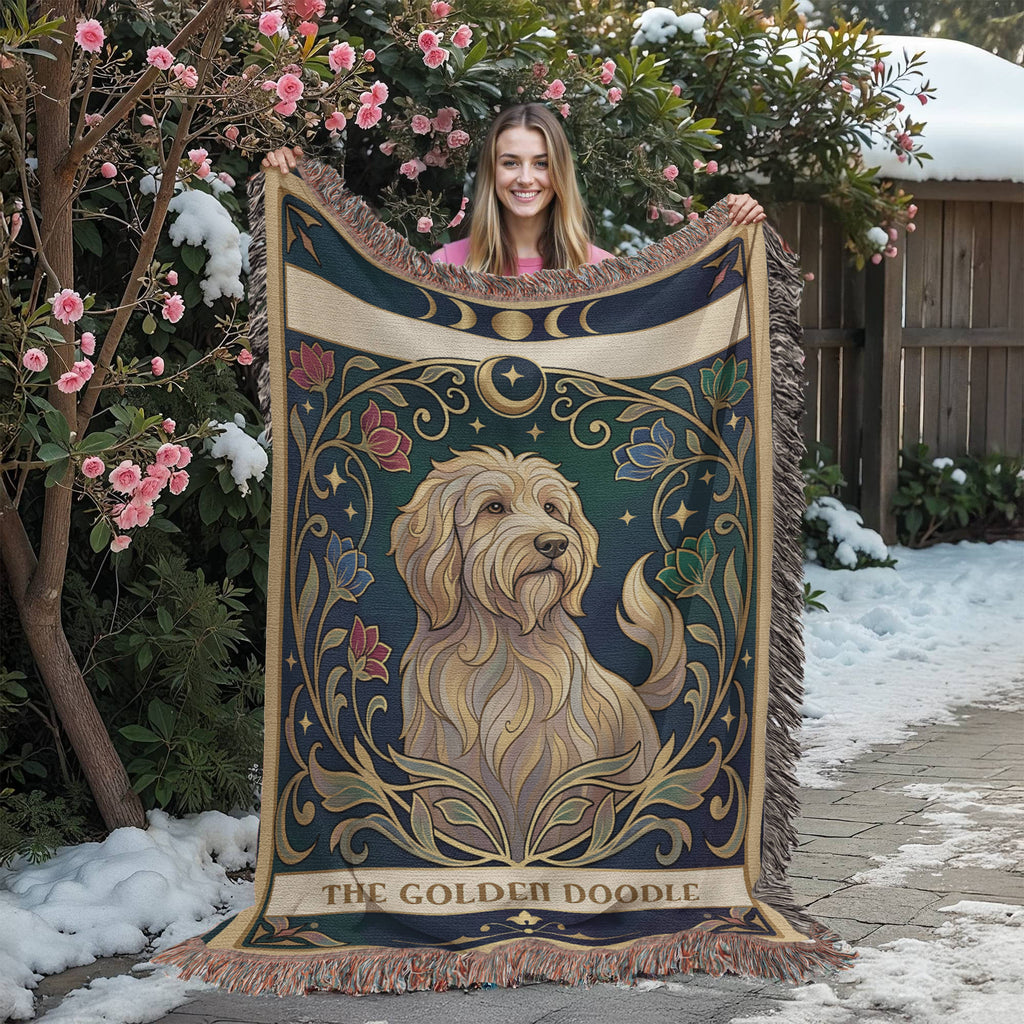 🐾 Woven Blanket Tarot Card - Golden Doodle Stained Glass