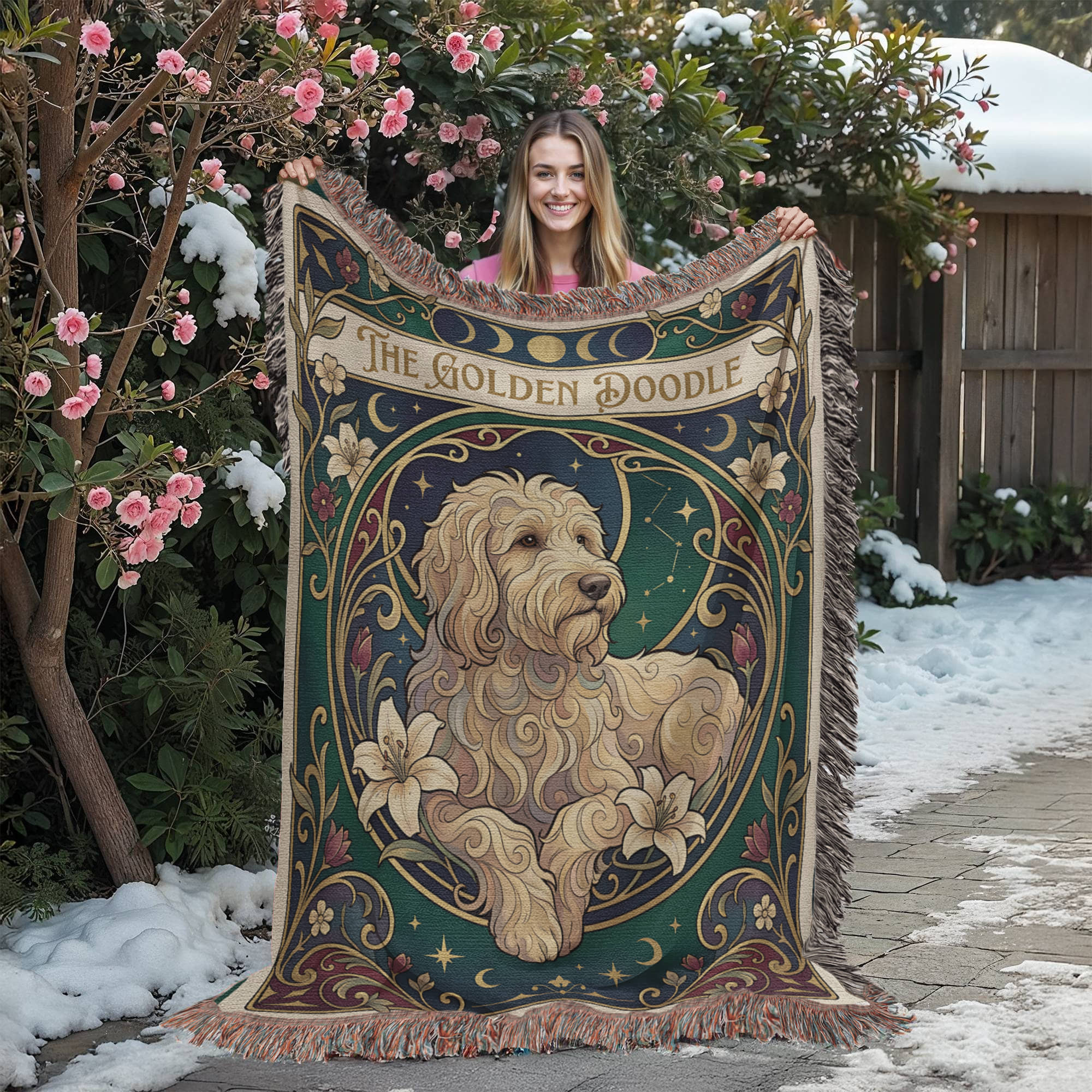 🐾 Woven Blanket Tarot Card - Golden Doodle paws forward