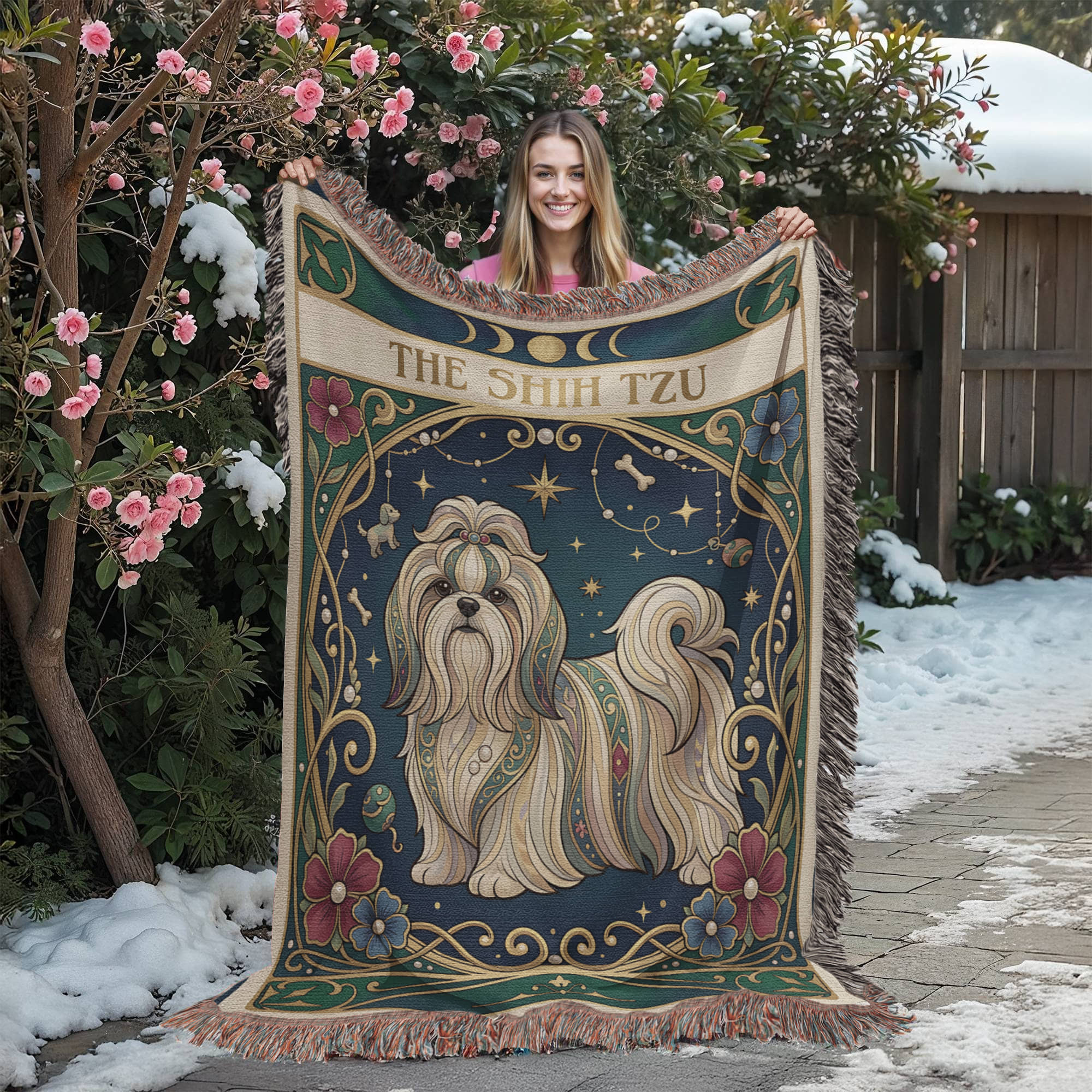 🐾 Woven Blanket Tarot Card - Shih Tzu Stained Glass