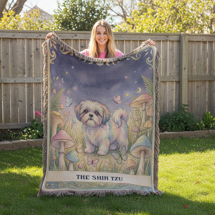 🐾 Woven Blanket Tarot Card - Shih Tzu Cottage Core