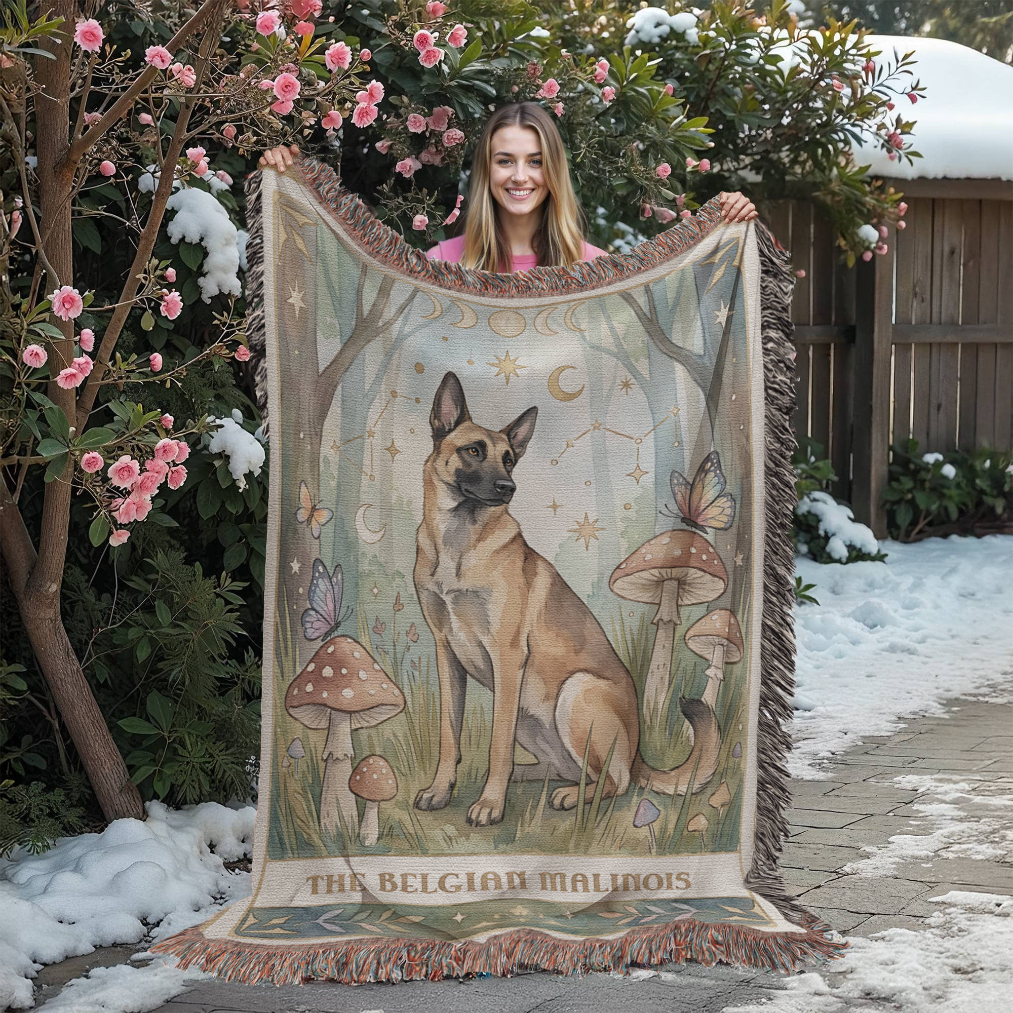 🐾 Woven Blanket Tarot Card - Belgian Malinois Cottage Core