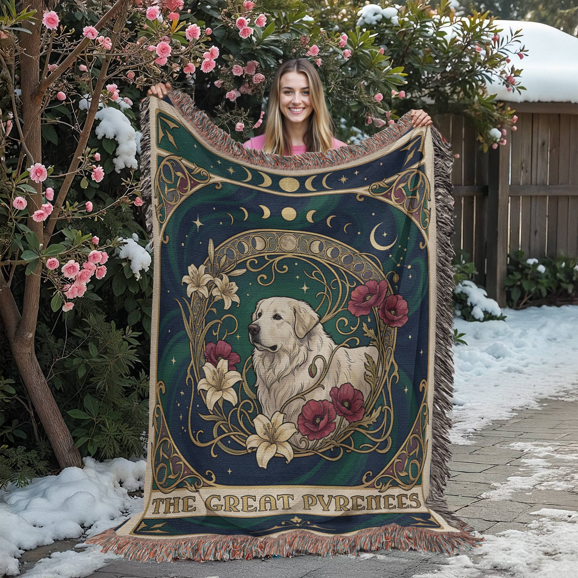 🐾 Woven Blanket Tarot Card - Great Pyrenees Roses