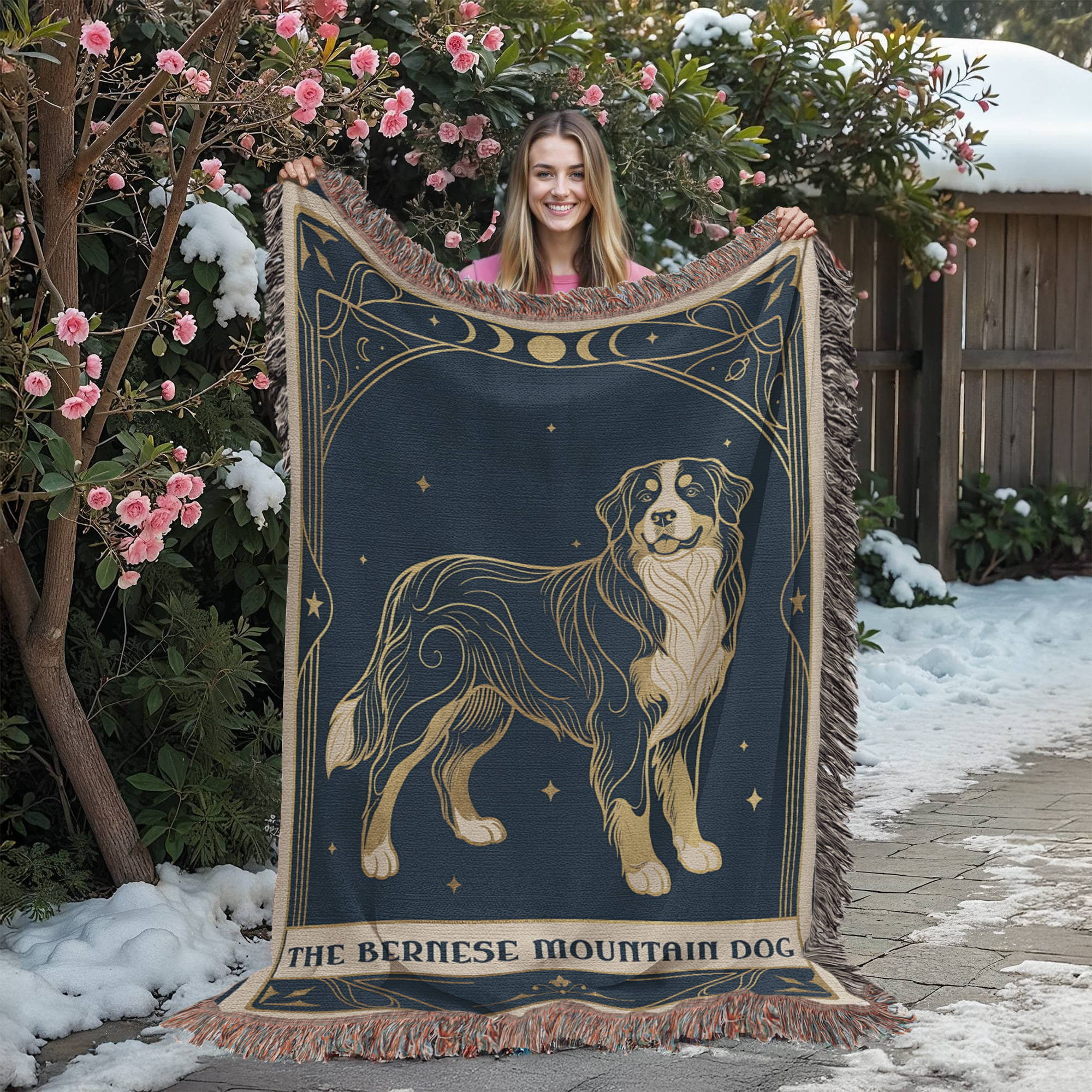 🐾 Woven Blanket Tarot Card - Bernese Mountain Dog Celestial