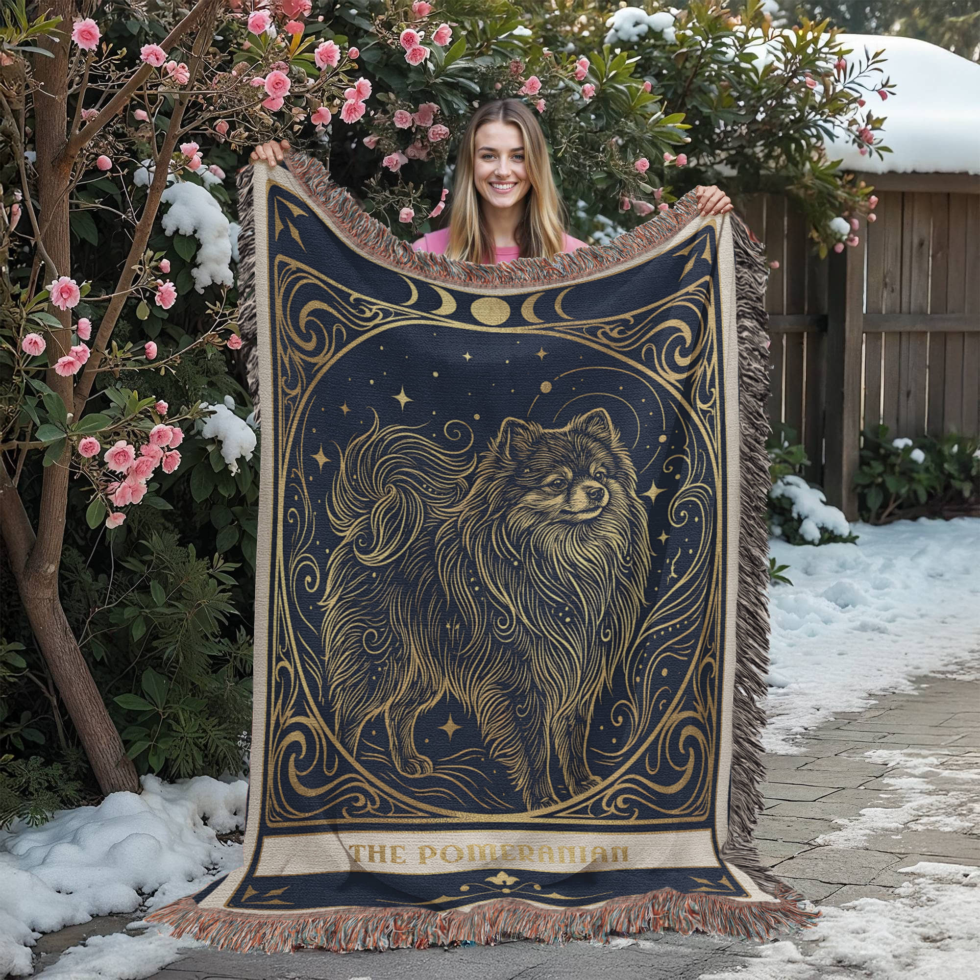 🐾 Woven Blanket Tarot Card Pomeranian Gold & Black