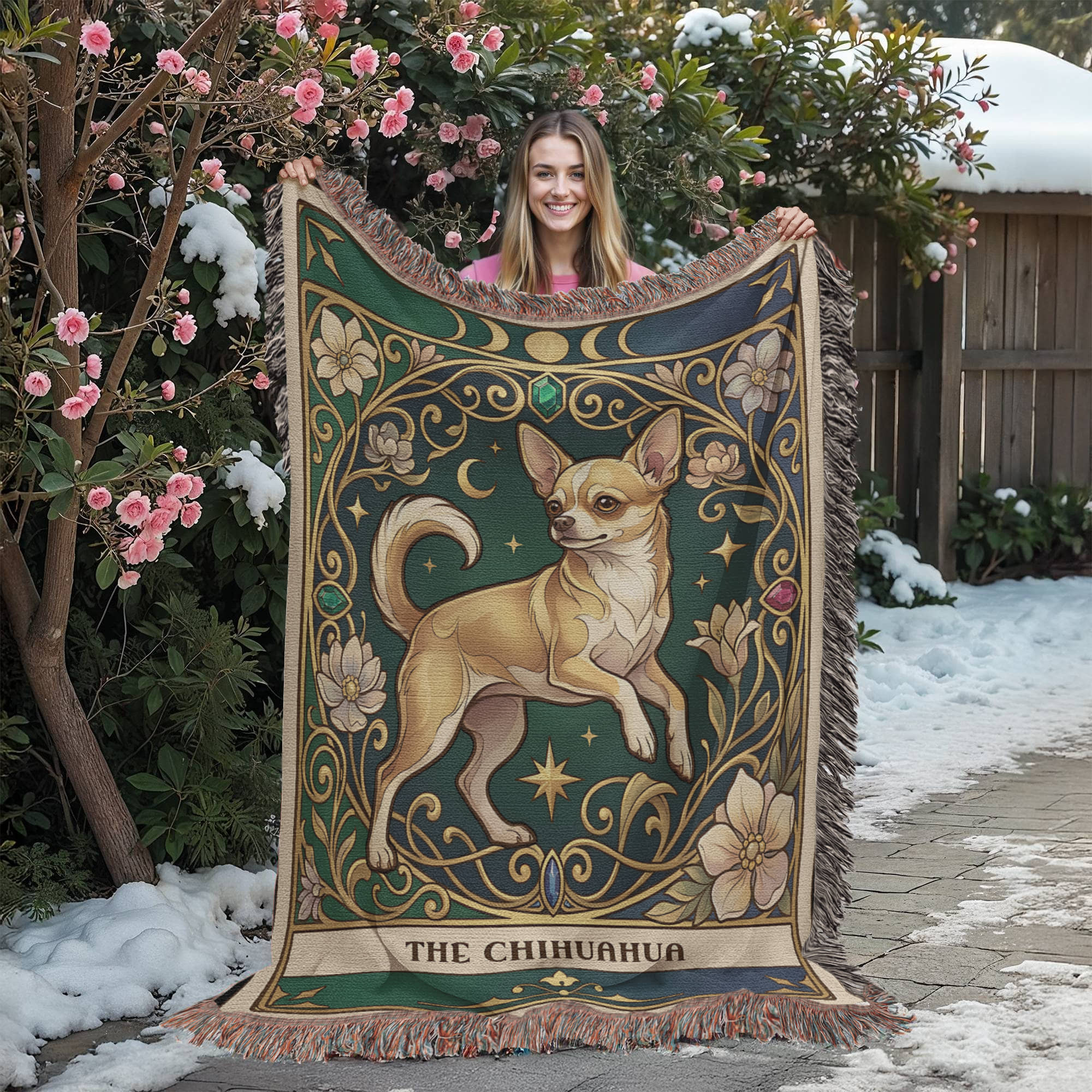 🐾 Woven Blanket Tarot Card - Chihuahua Jeweled addition