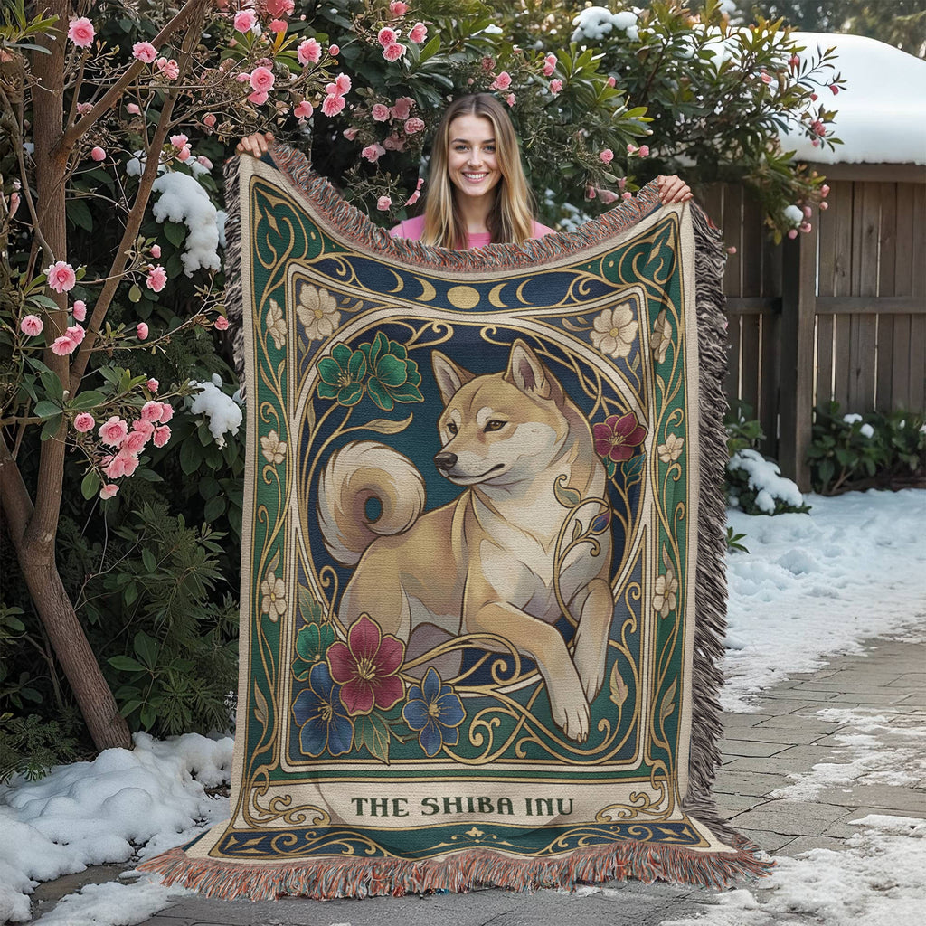 🐾 Woven Blanket Tarot Card - Shiba Imu Stained Glass