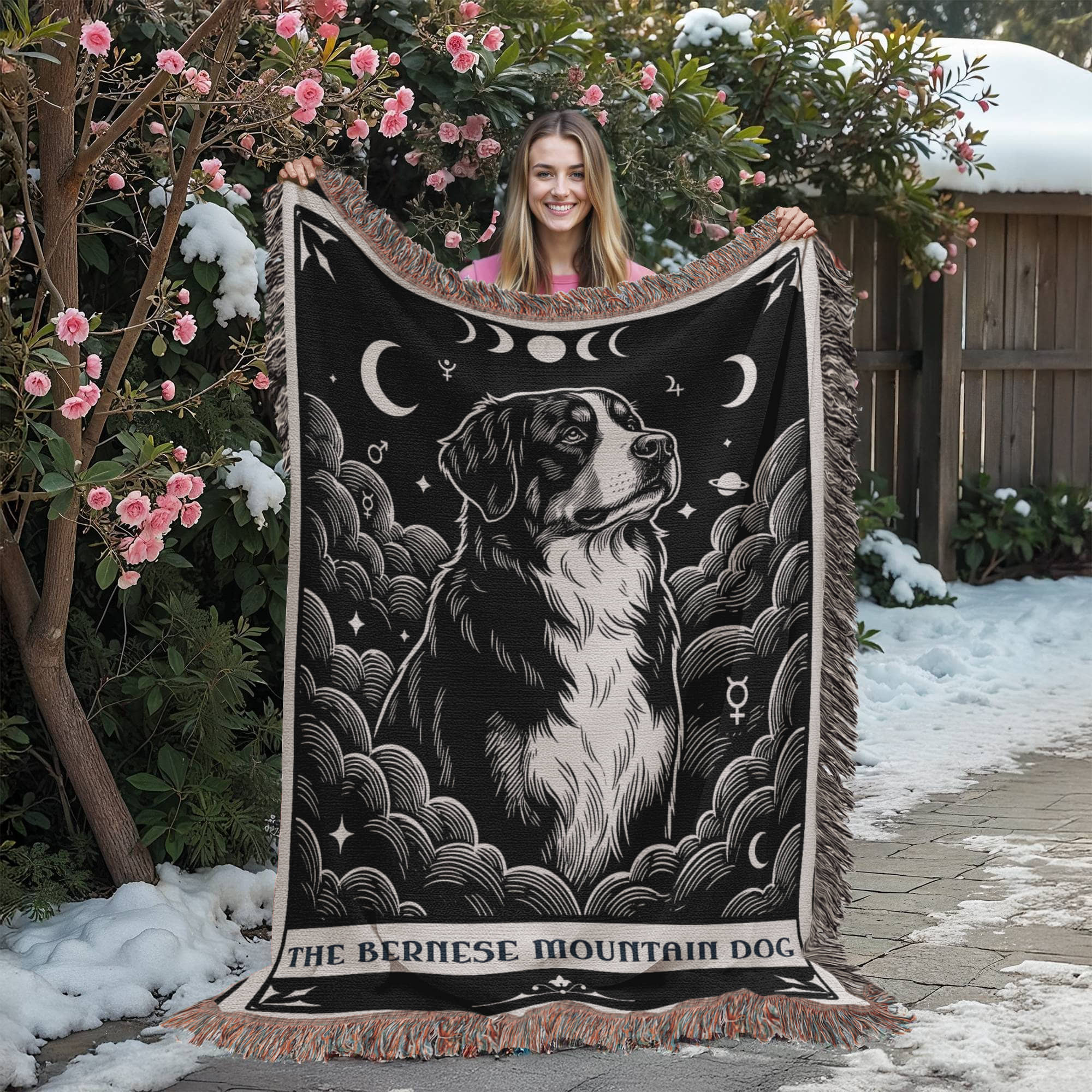 🐾 Woven Blanket Tarot Card - Bernese Mountain Dog - Black & White