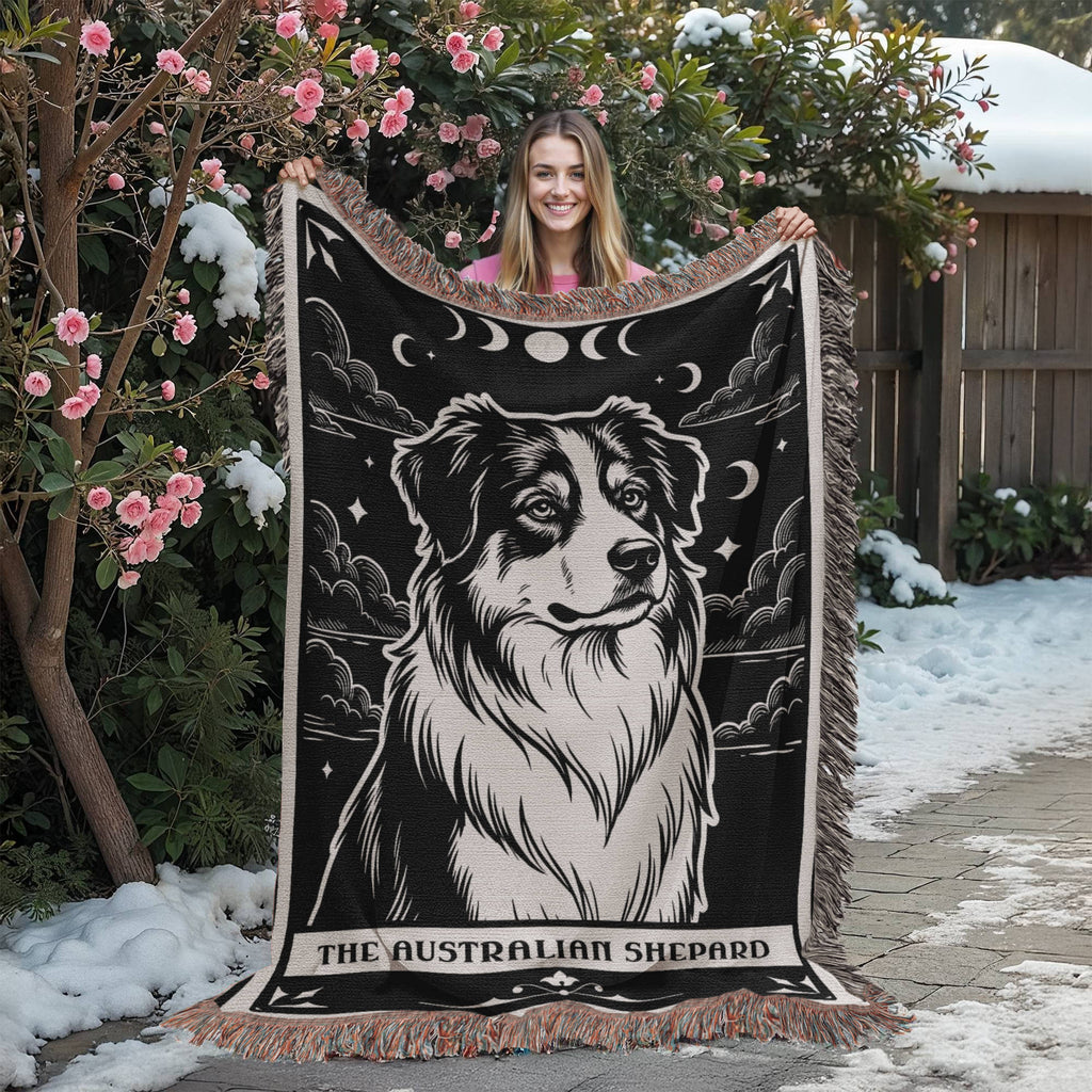 🐾 Woven Blanket Tarot Card - Australian Shepard Black and White