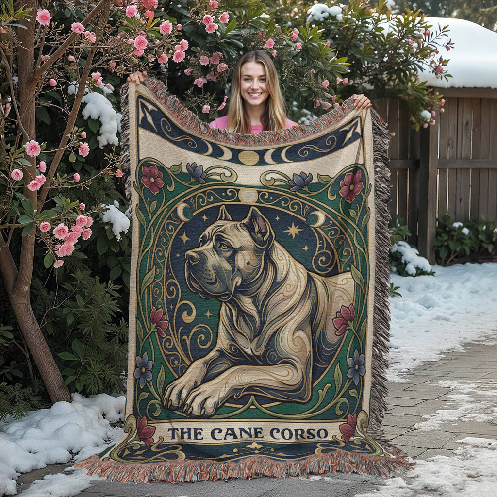 🐾 Woven Blanket Tarot Card - Cane Corso Stained Glass