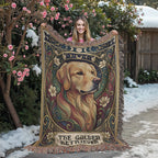 🐾 Woven Blanket Tarot Card - Golden Retriever Gold Frame with flowers