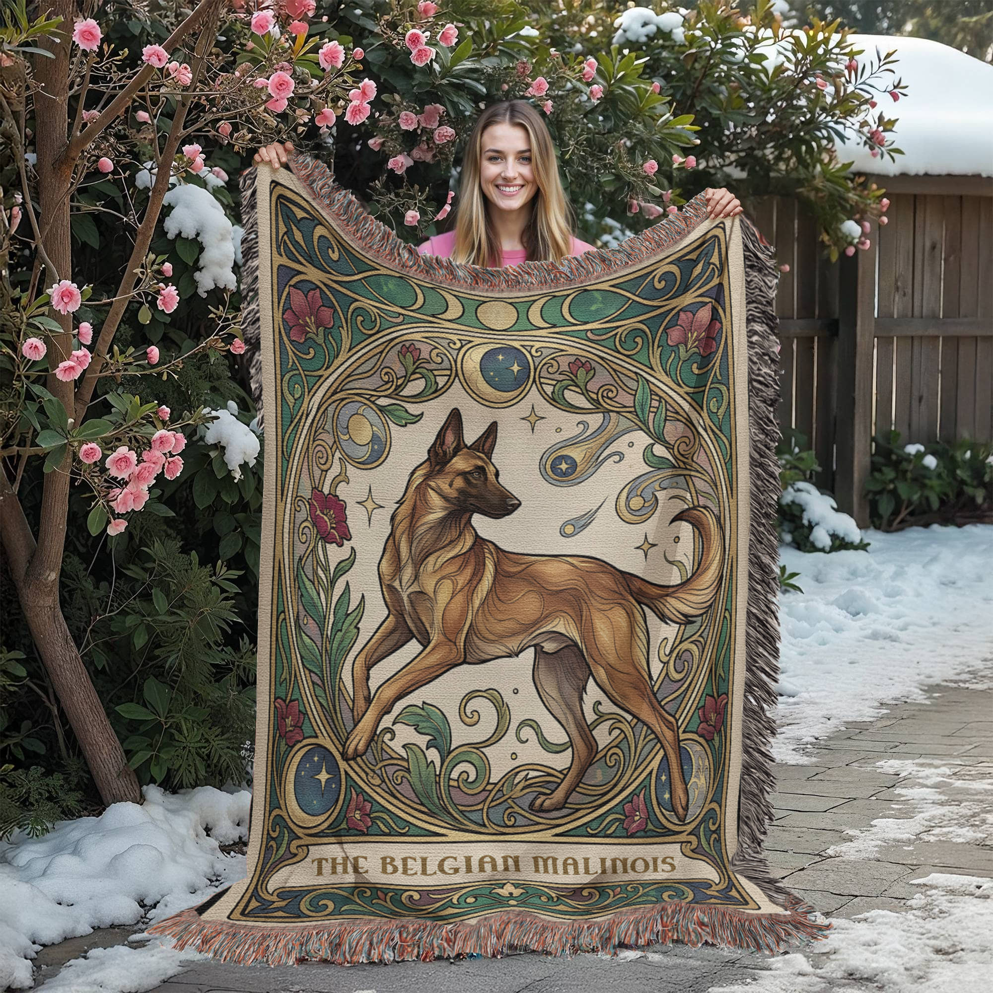 🐾 Woven Blanket Tarot Card - Belgian Malinois Stained Glass