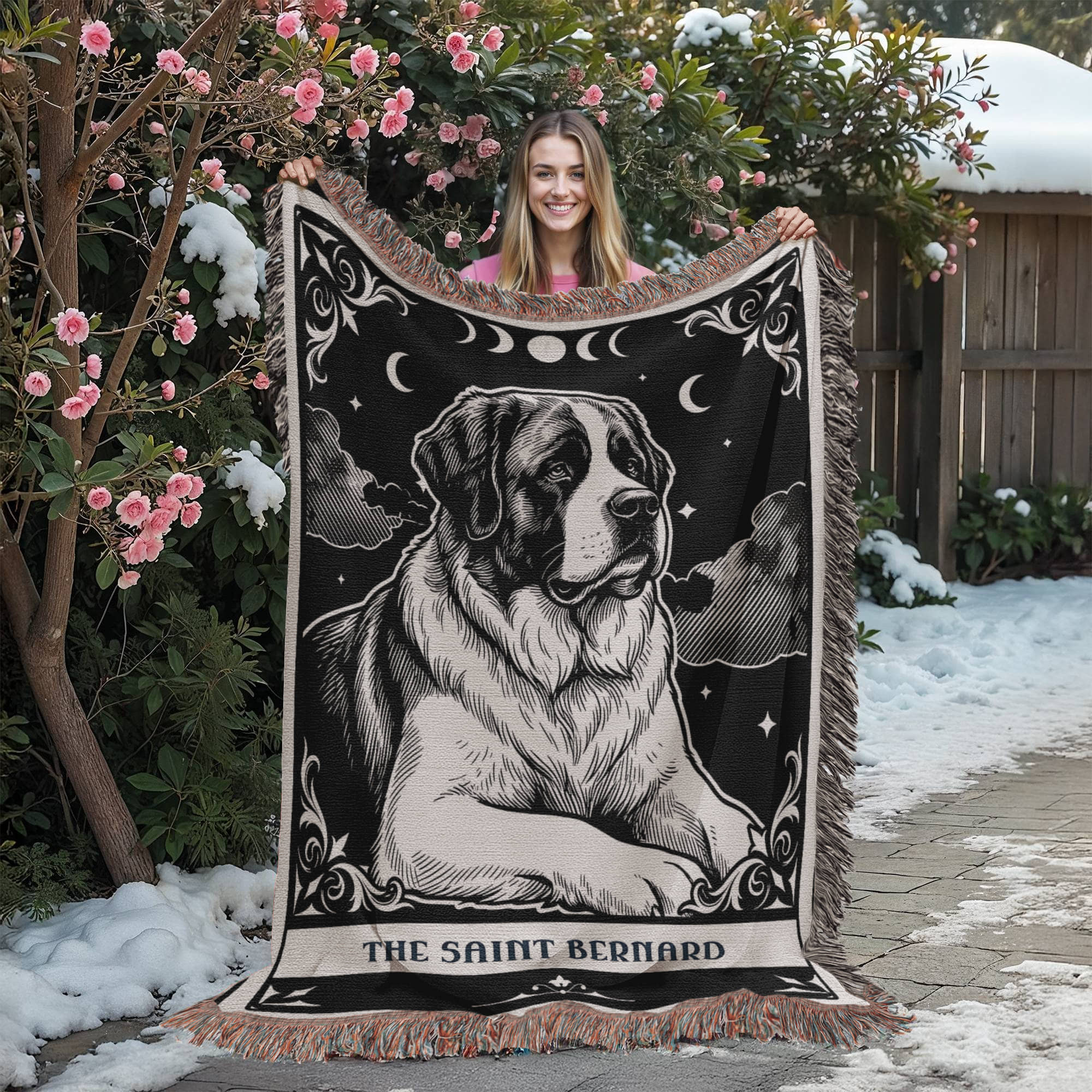 🐾 Woven Blanket Tarot Card - Saint Bernard Black & White