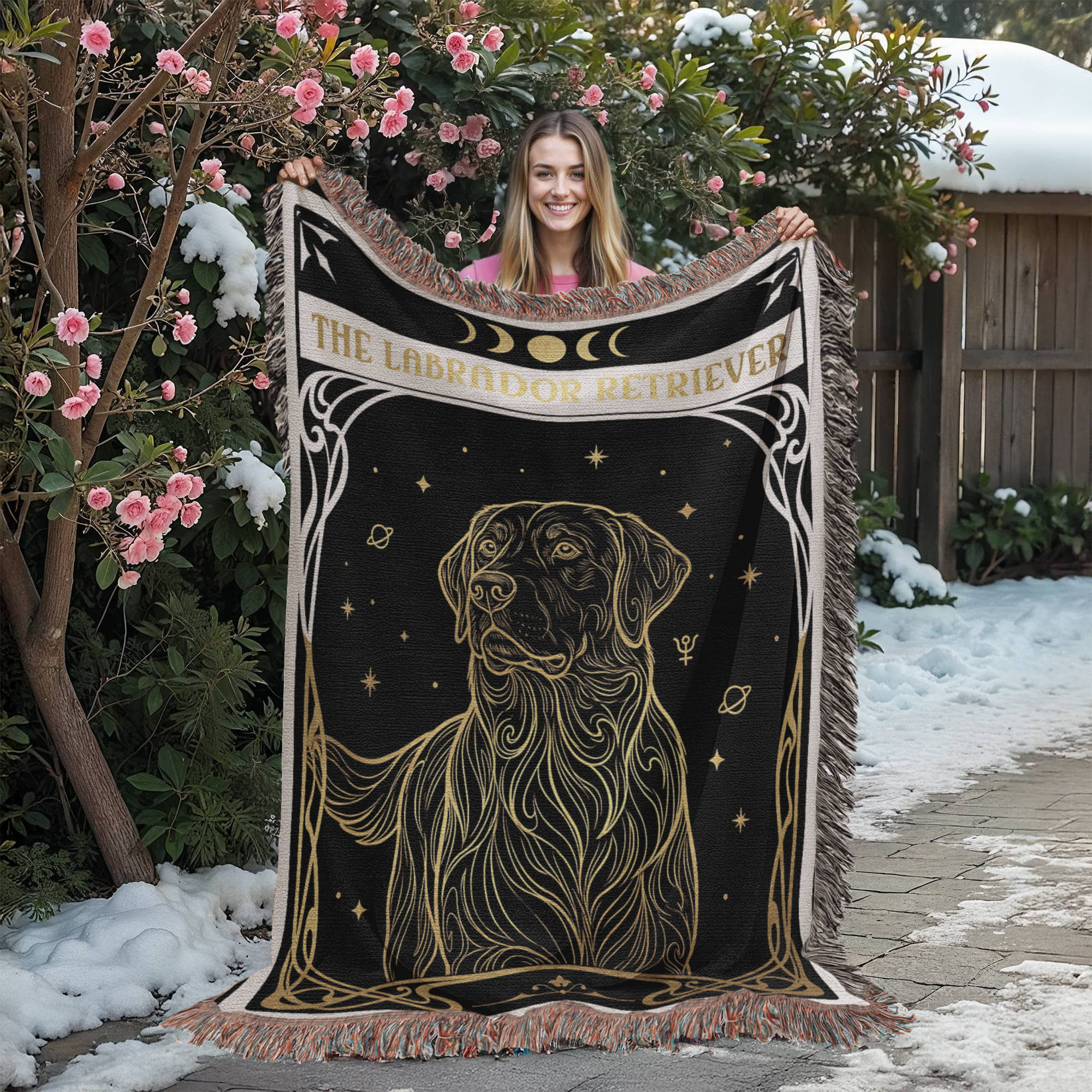 🐾 Woven blanket tarot card - Labrador Retriever Golden Headshot