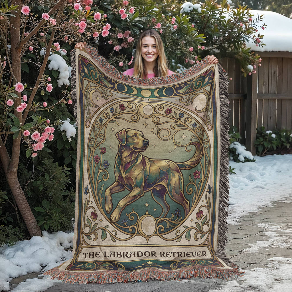 🐾 Woven Blanket Tarot Card - Labrador Retriever Green & Gold
