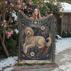🐾 Woven Blanket Tarot Card - Golden Doodle Laying in flowers