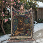 🐾 Woven Blanket Tarot Card - Rottweiler Roses