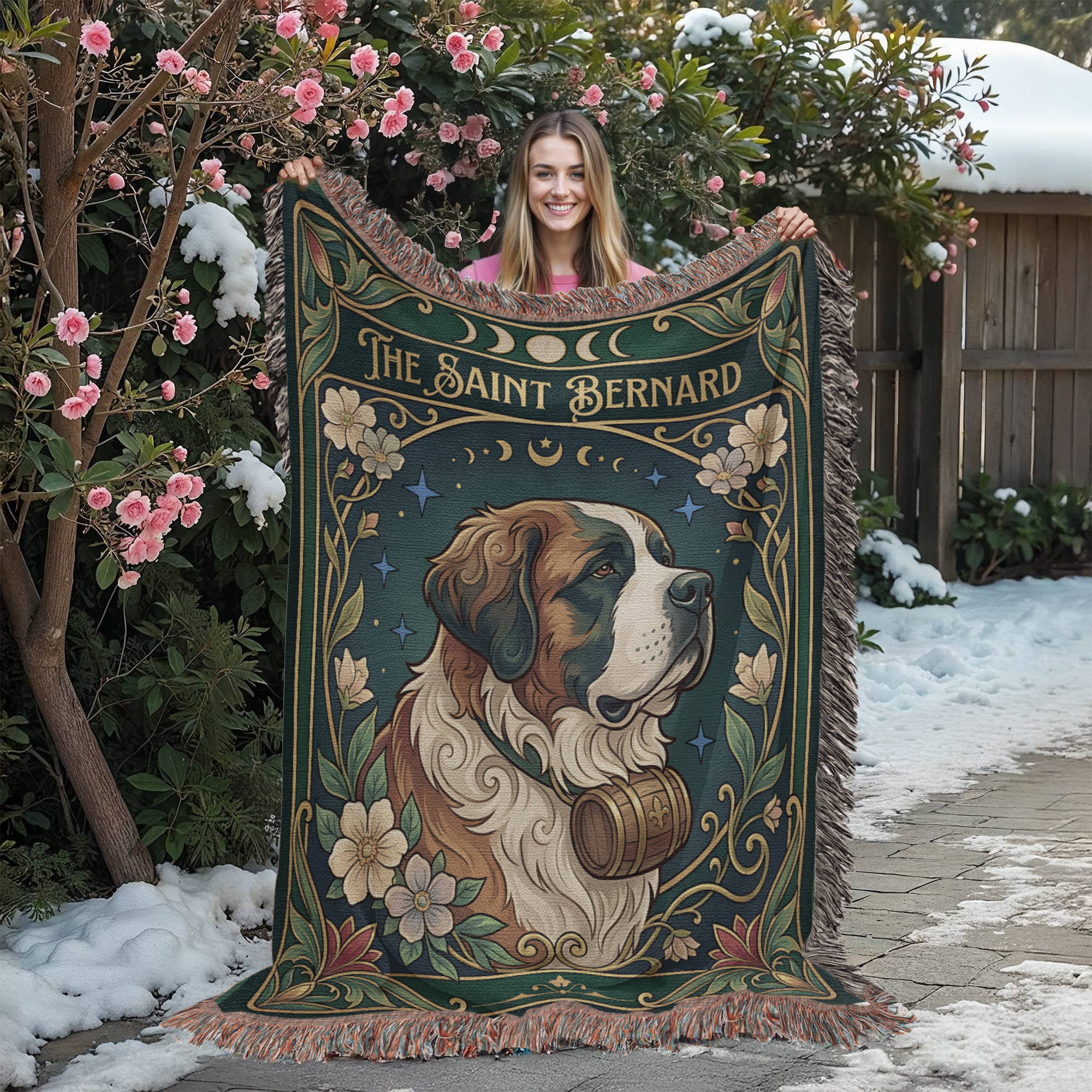 🐾 Woven Blanket Tarot Card - Saint Bernard Green