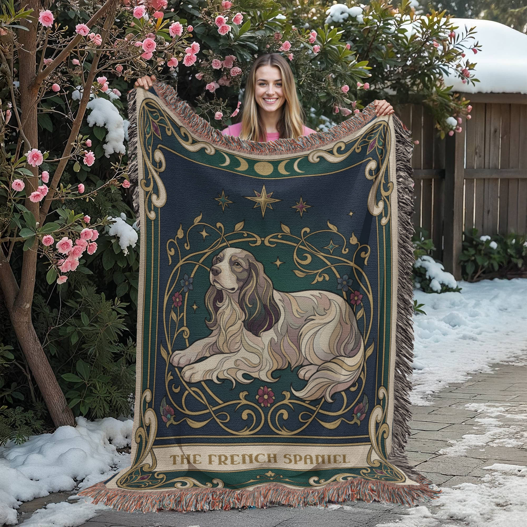 🐾 Woven Blanket Tarot Card - French Spaniel Stained glass