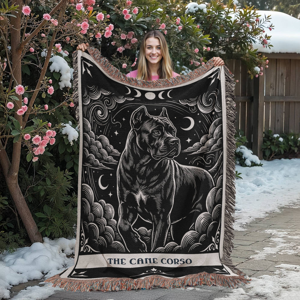 🐾 Woven Blanket Tarot Card - Cane Corso Black and White