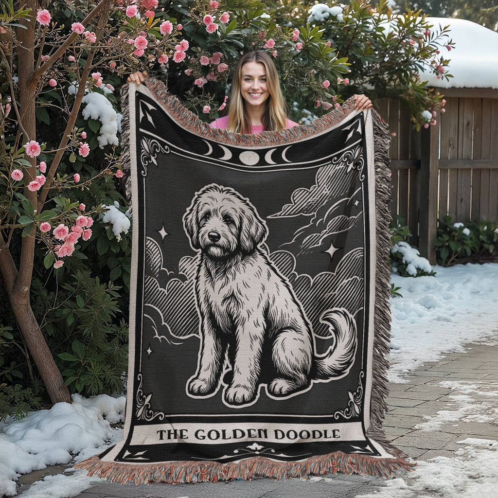 🐾 Woven Blanket Tarot Card - Golden Doodle Black&W