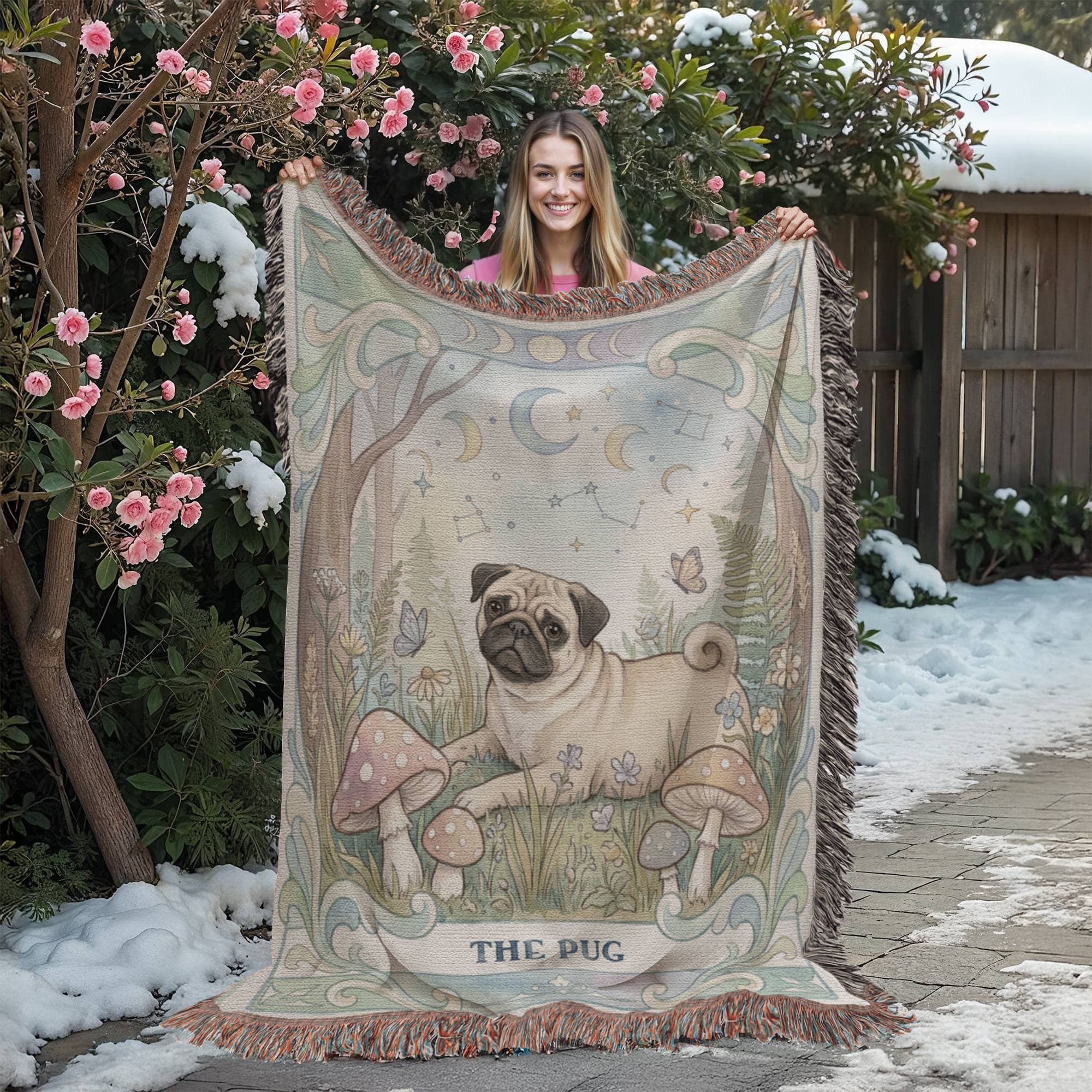 🐾 Woven Blanket Tarot Card - Pug Cottage Core