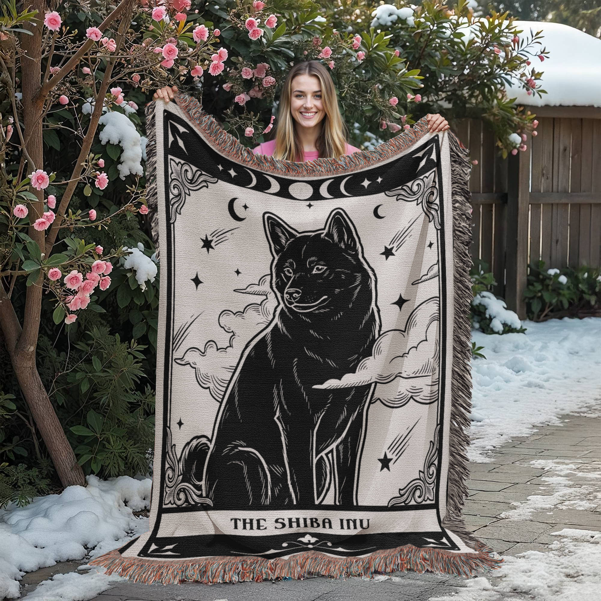 🐾 Woven Blanket Tarot Card - Shiba Imu B&W
