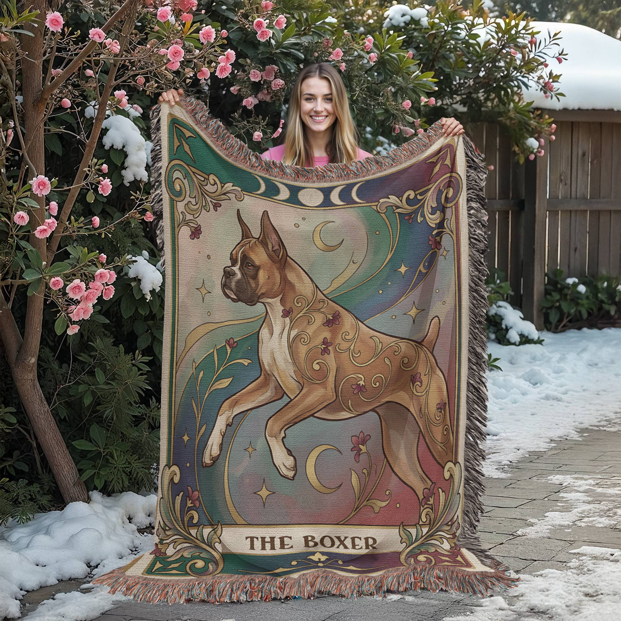 🐾 Woven Blanket Tarot Card - Boxer Rainbow
