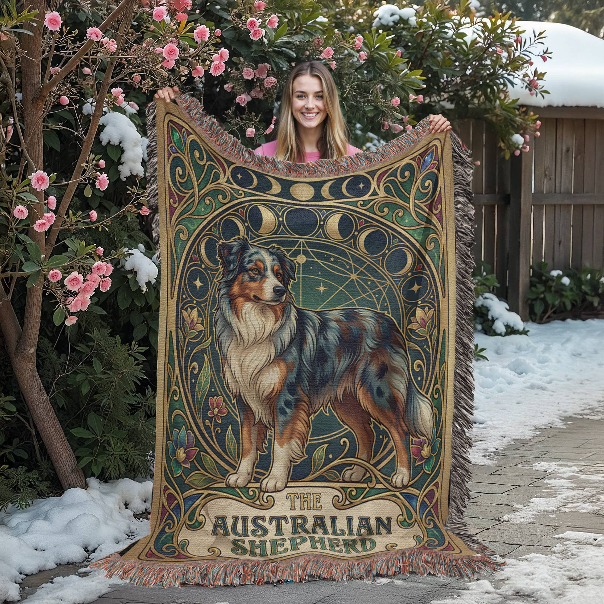 🐾 Woven Blanket Tarot Card - Australian Shepard Art Deco